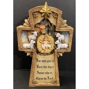 Avalon Gallery Milagros For Unto You is Born Manger Cross Figurine